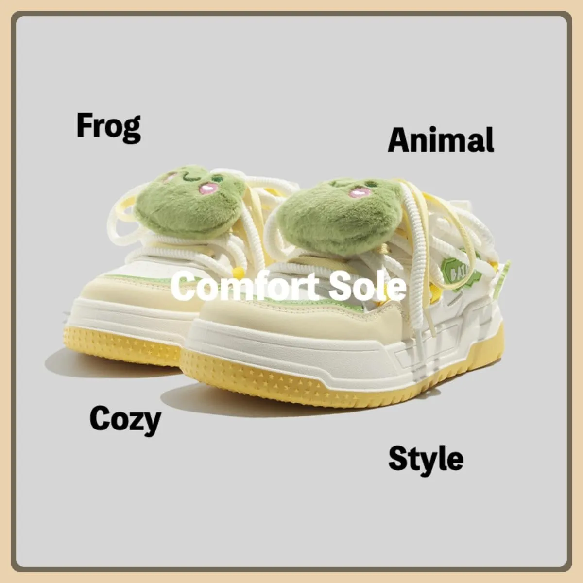 Cute Y2K Chunky Sneakers for Student Girls Everyday Style Animal Themed Shoes with Soft Sole and Frog Charm