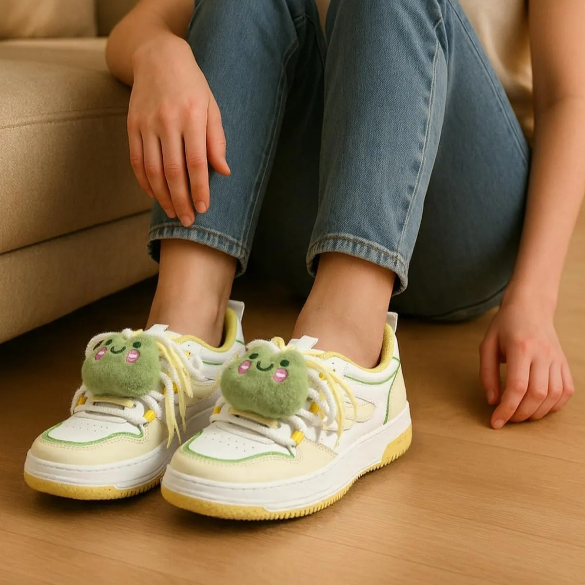 Cute Y2K Chunky Sneakers for Student Girls Everyday Style Animal Themed Shoes with Soft Sole and Frog Charm