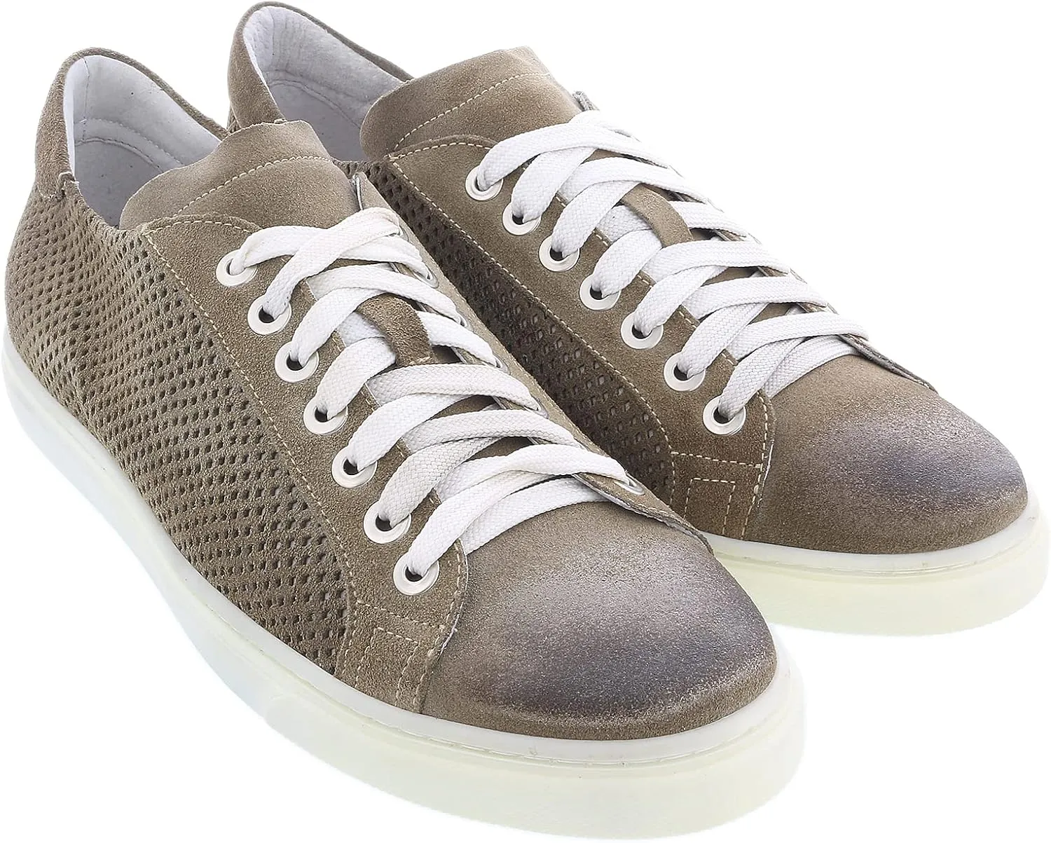 Daniela Fargion Beige Perforated Suede Low Top Sneakers- for Mens