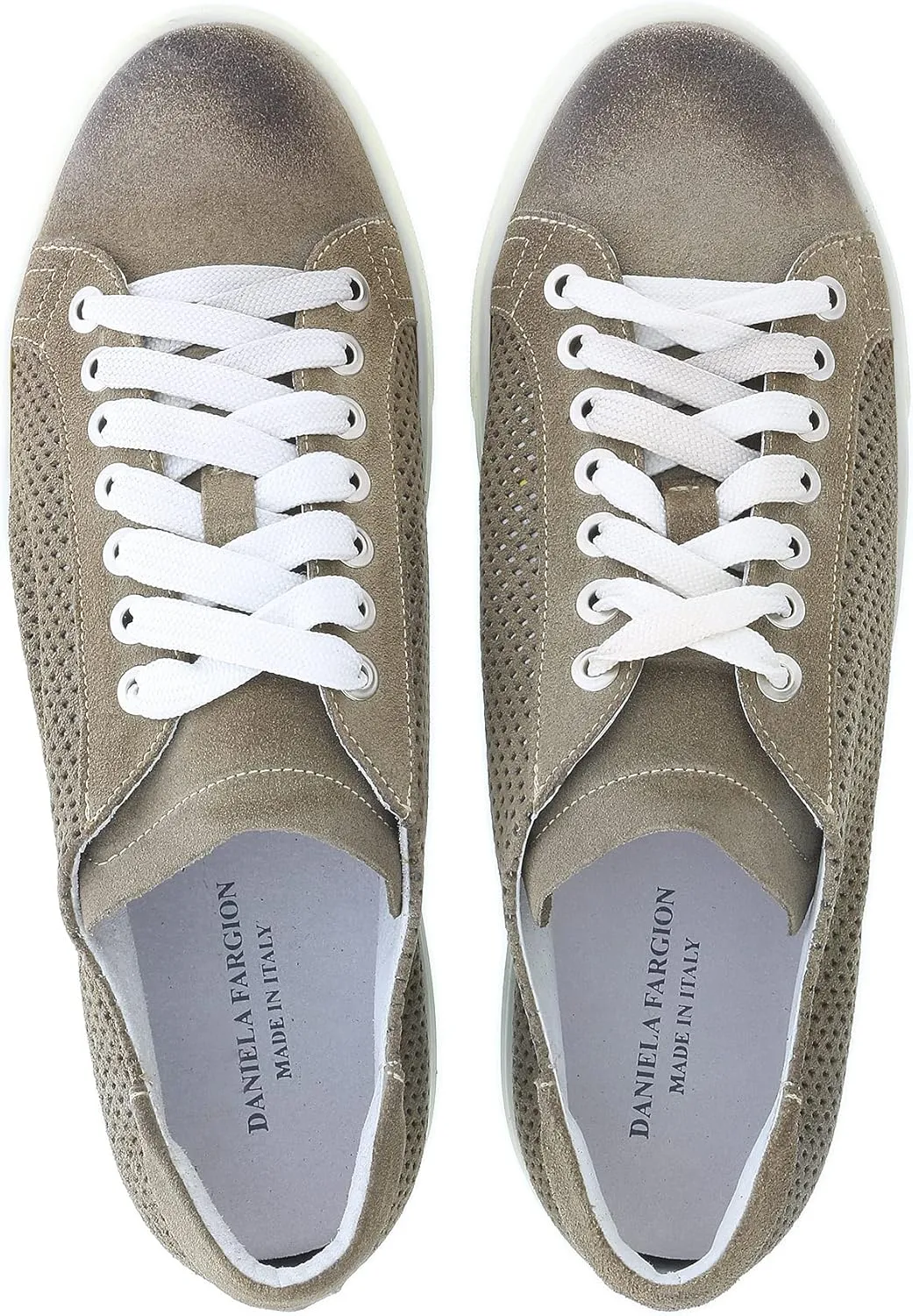 Daniela Fargion Beige Perforated Suede Low Top Sneakers- for Mens