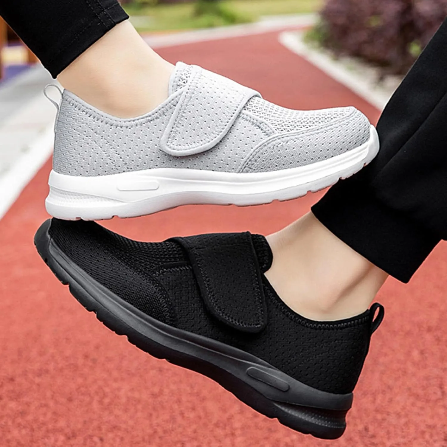 Diabetic Shoes for Women Adjustable Strap Non Slip Work Shoes Nurse Shoe Mesh Hollow Out Breathable Slip On Sneakers Comfortable Outdoor Casual Walking Shoe