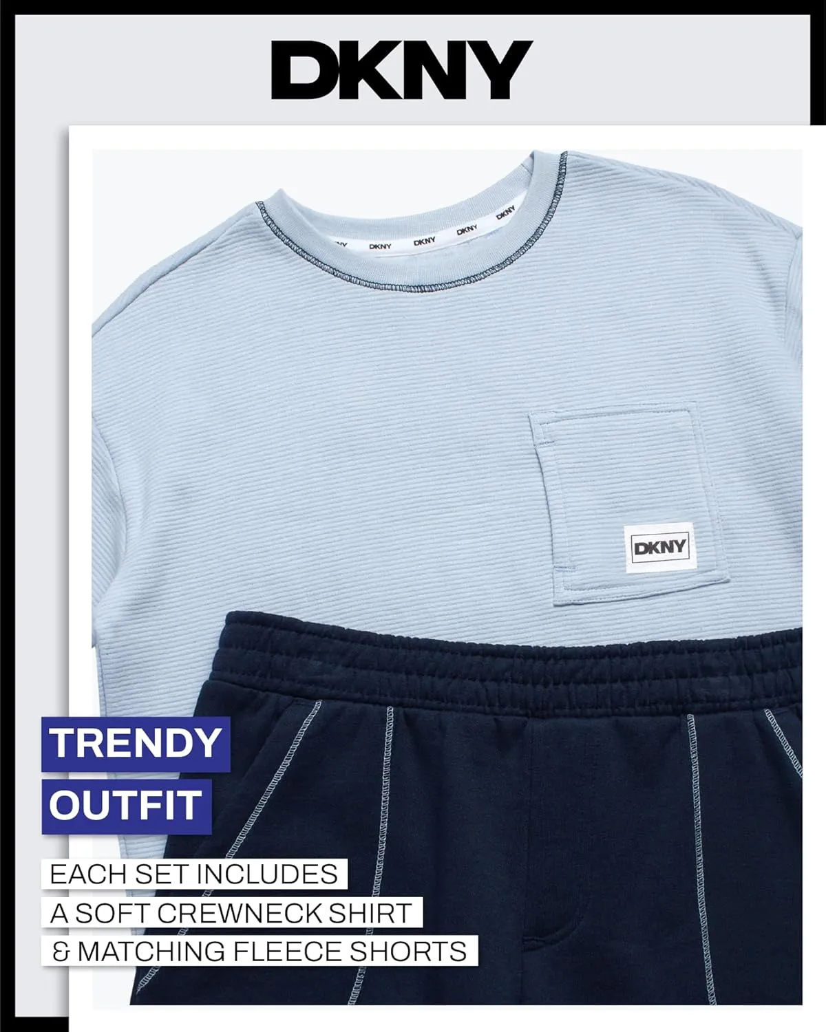 DKNY Boys' Shorts Set - 2 Piece Soft Fleece Pullover Crewneck T-Shirt and Shorts for Boys with Elastic Waistband (Sizes:8-12)