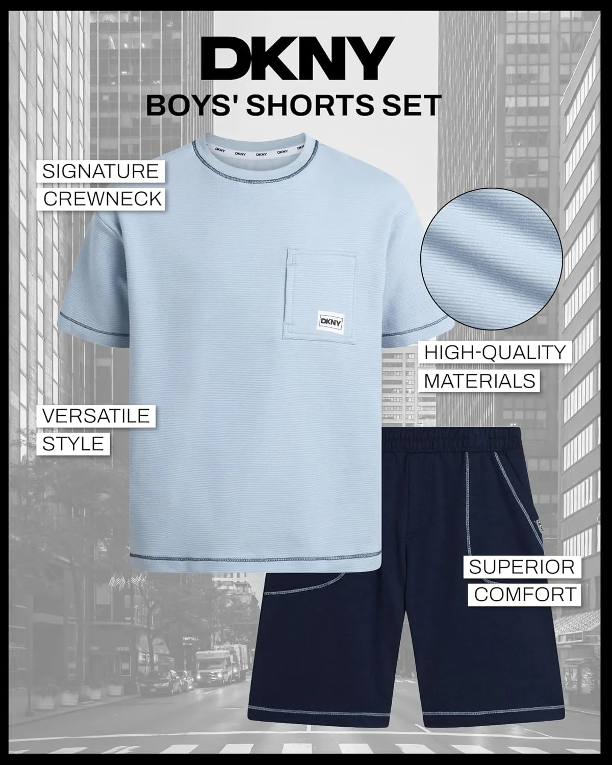 DKNY Boys' Shorts Set - 2 Piece Soft Fleece Pullover Crewneck T-Shirt and Shorts for Boys with Elastic Waistband (Sizes:8-12)