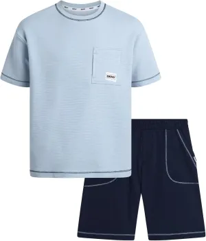 DKNY Boys' Shorts Set - 2 Piece Soft Fleece Pullover Crewneck T-Shirt and Shorts for Boys with Elastic Waistband (Sizes:8-12)