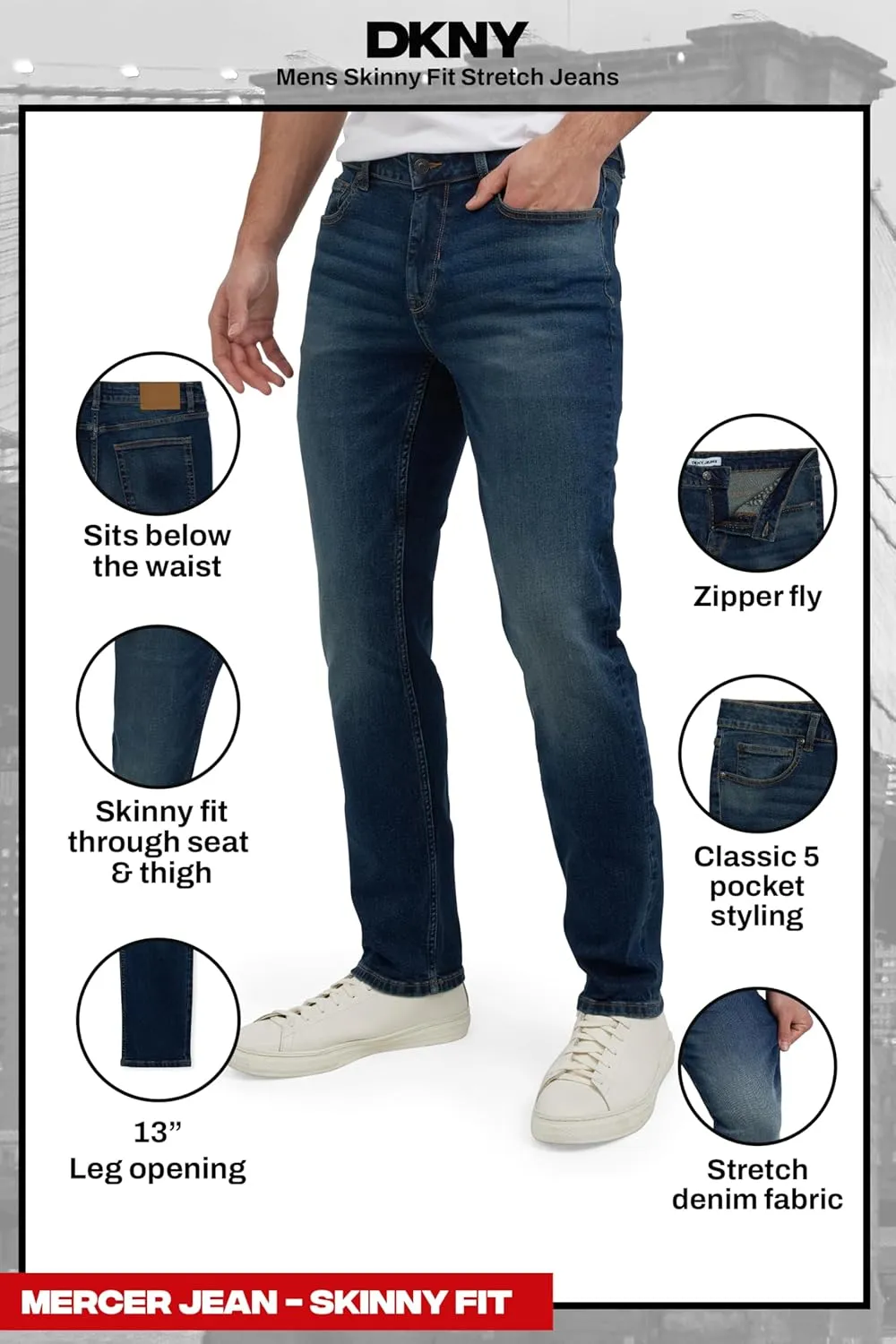 DKNY Mens Skinny Jeans for Men - Stretch Denim Classic 5 Pocket Men's Skinny Jeans | Stretch Fit Denim for Men