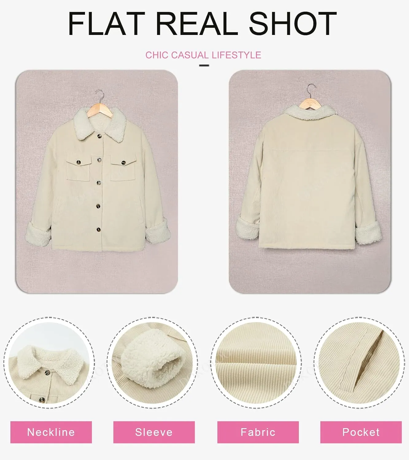 Dokotoo Corduroy Sherpa Jacket for Women Button Down Fleece Fur Collar Winter Warm Coat