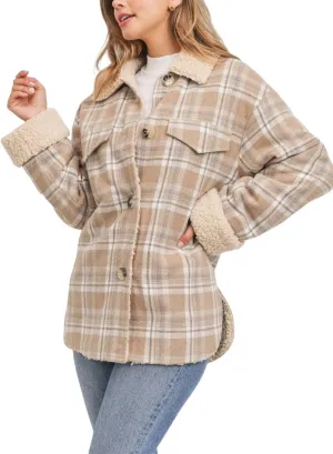Dokotoo Winter Coats for Women Button Down Plaid Flannel Shirts Warm Sherpa Fleece Jacket