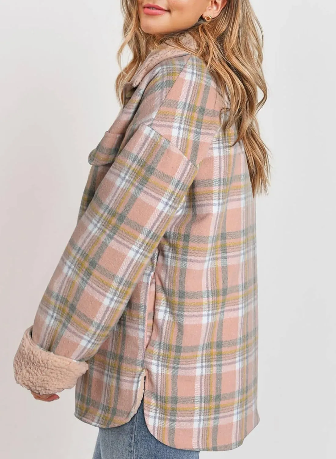 Dokotoo Winter Coats for Women Button Down Plaid Flannel Shirts Warm Sherpa Fleece Jacket