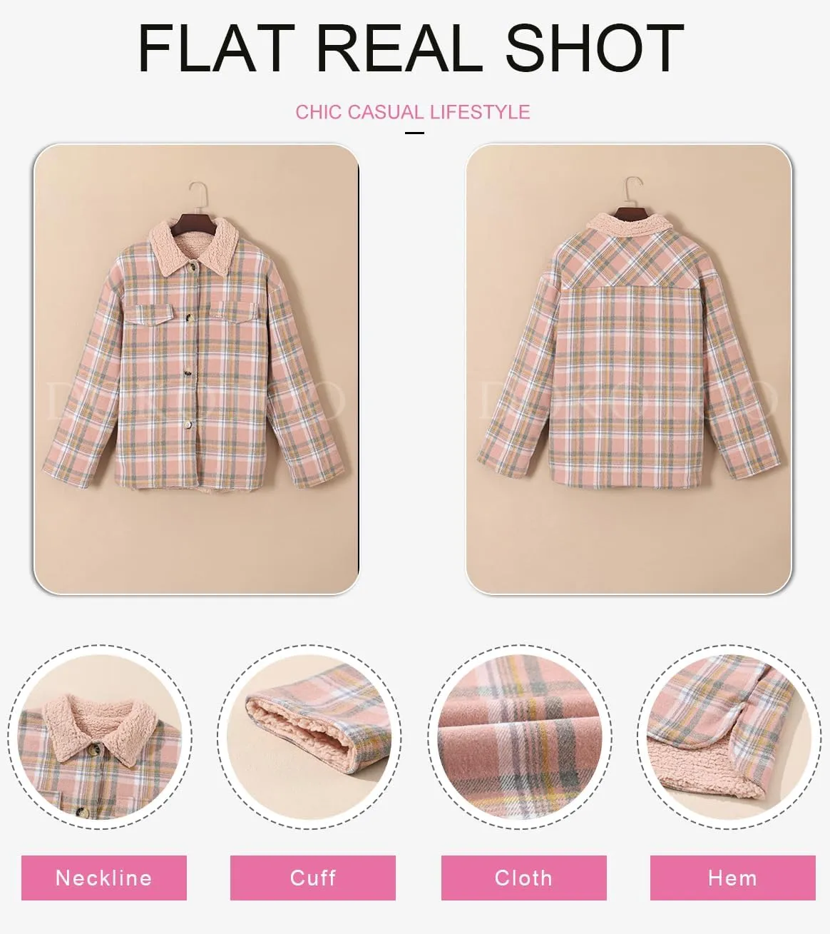 Dokotoo Winter Coats for Women Button Down Plaid Flannel Shirts Warm Sherpa Fleece Jacket