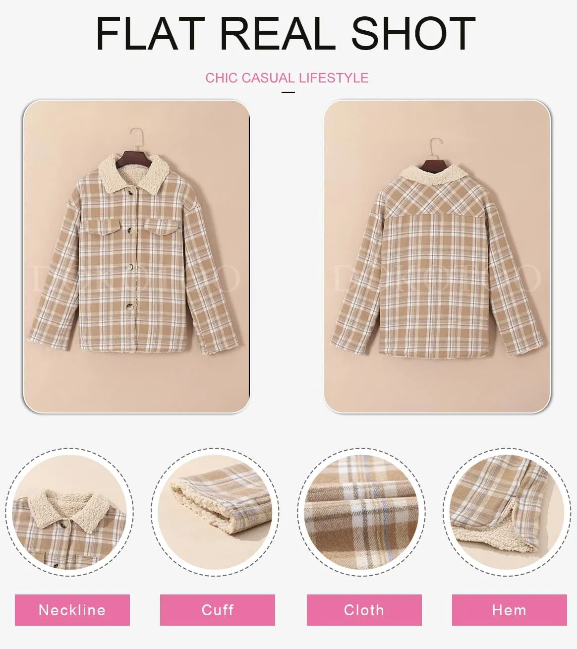 Dokotoo Winter Coats for Women Button Down Plaid Flannel Shirts Warm Sherpa Fleece Jacket