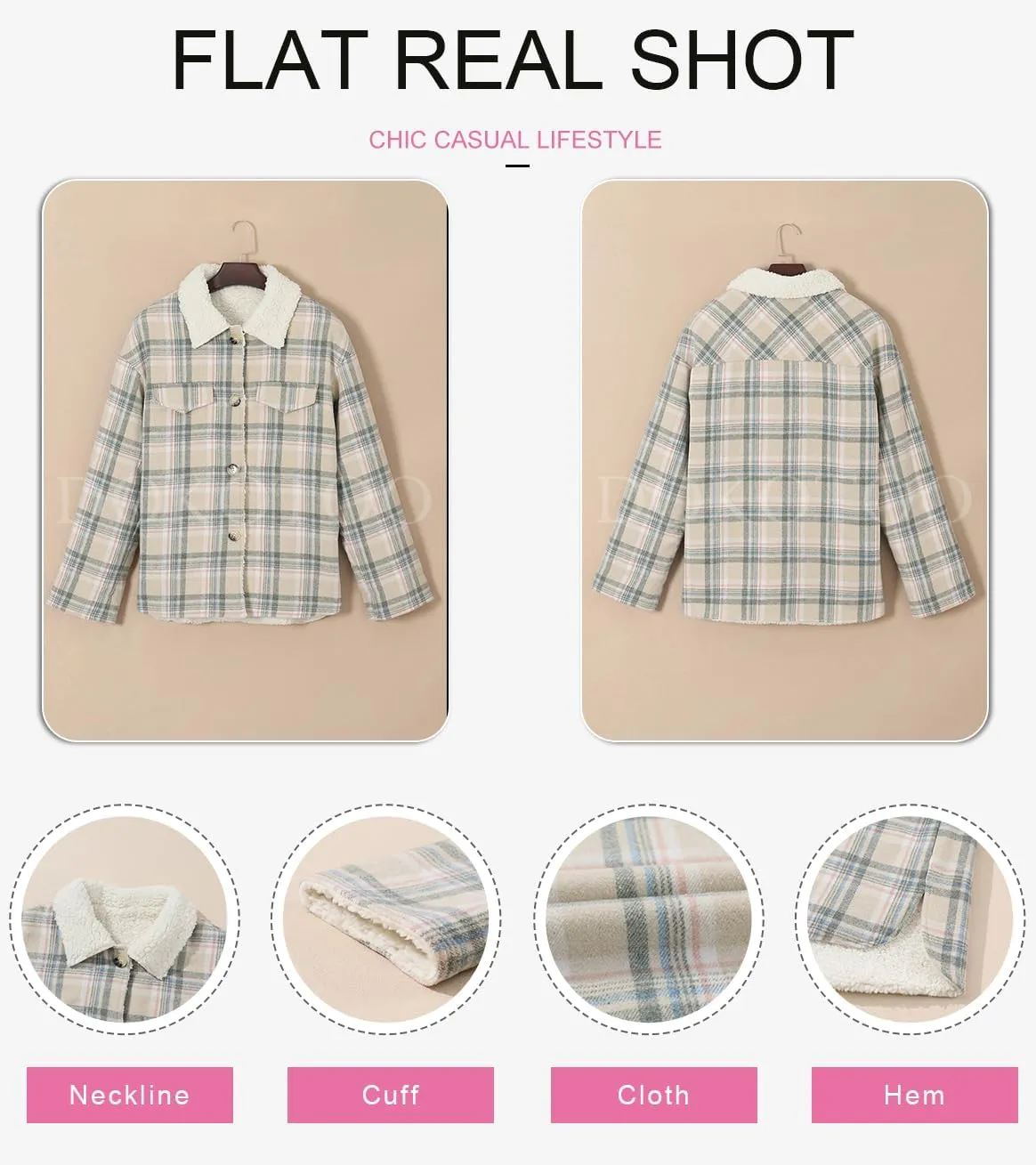 Dokotoo Winter Coats for Women Button Down Plaid Flannel Shirts Warm Sherpa Fleece Jacket