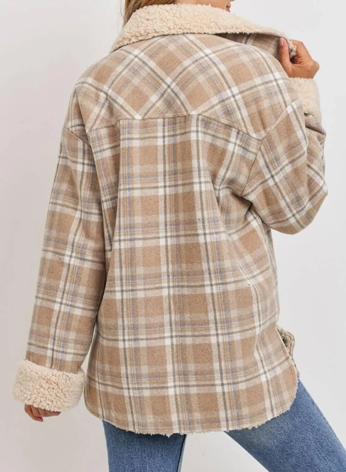 Dokotoo Winter Coats for Women Button Down Plaid Flannel Shirts Warm Sherpa Fleece Jacket