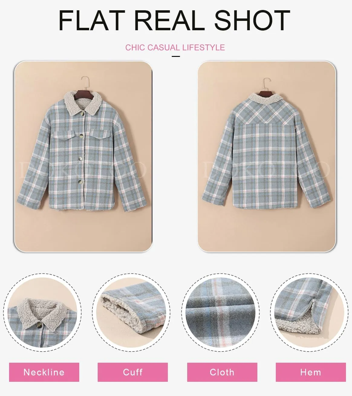 Dokotoo Winter Coats for Women Button Down Plaid Flannel Shirts Warm Sherpa Fleece Jacket