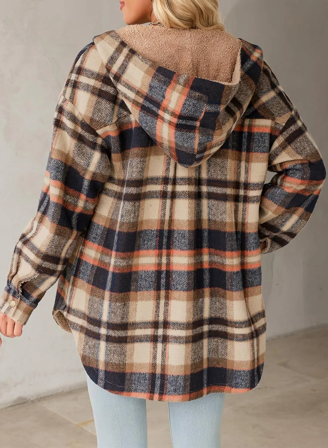 Dokotoo Women's Flannel Hooded Plaid 2024 Shacket Thick Coat Winter Coat for Warmth Button down Warm and Fuzzy Fleece Jacket