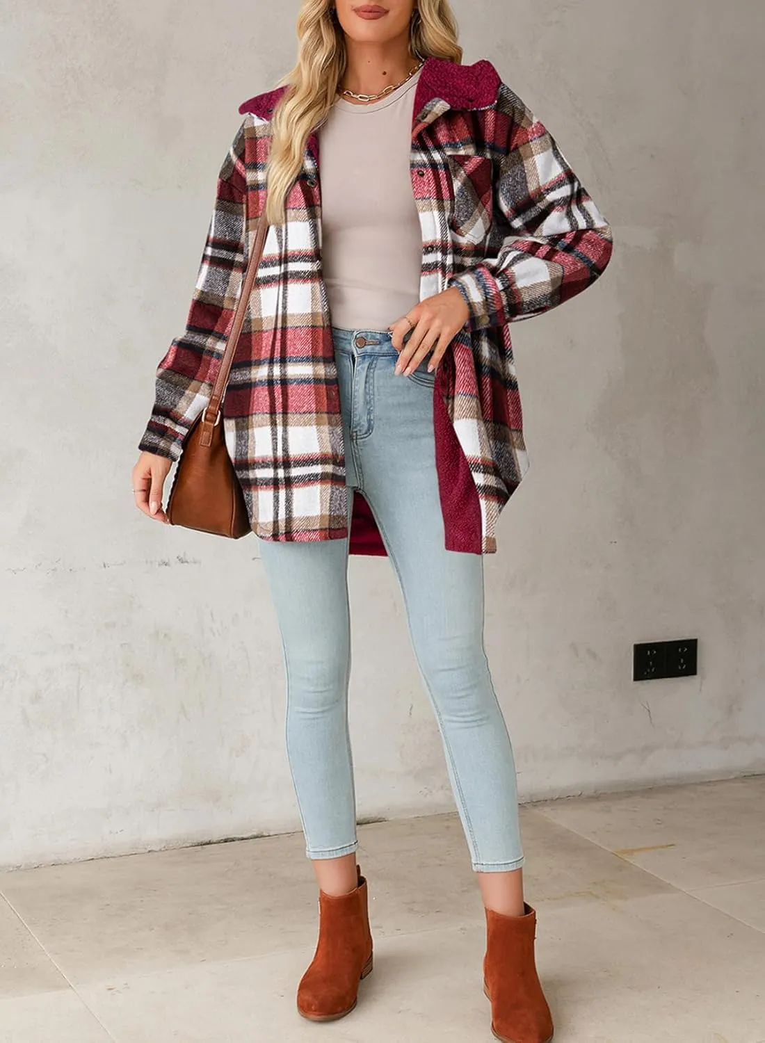 Dokotoo Women's Flannel Hooded Plaid 2024 Shacket Thick Coat Winter Coat for Warmth Button down Warm and Fuzzy Fleece Jacket