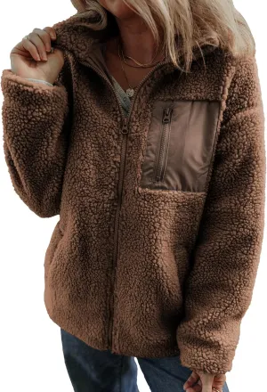 Dokotoo Womens Winter Trendy Full Zipper Fleece Jackets Long Sleeve Relaxed Warm Teddy Coats with Pockets