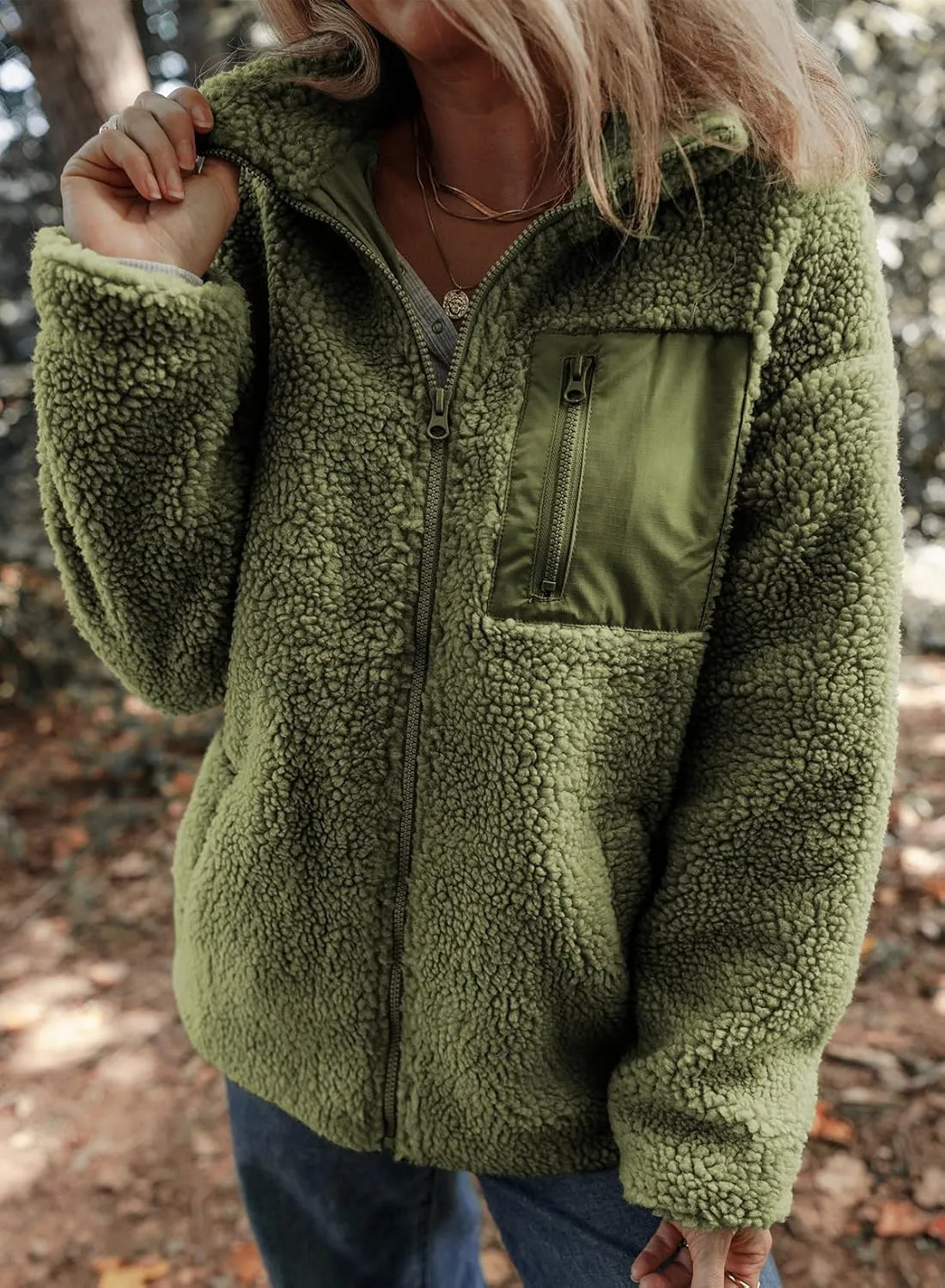 Dokotoo Womens Winter Trendy Full Zipper Fleece Jackets Long Sleeve Relaxed Warm Teddy Coats with Pockets