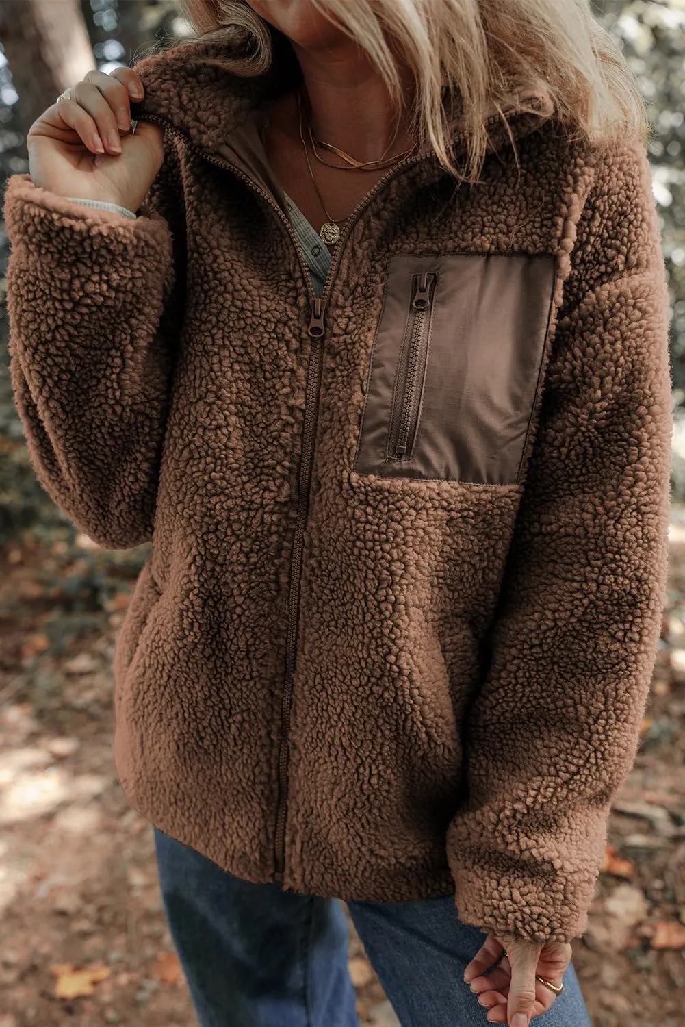 Dokotoo Womens Winter Trendy Full Zipper Fleece Jackets Long Sleeve Relaxed Warm Teddy Coats with Pockets