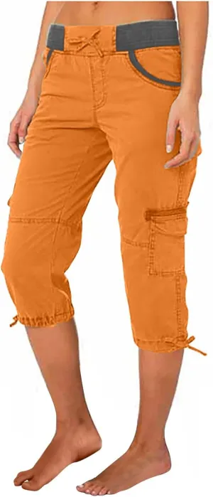 Elastic Waist Cargo Shorts for Women Summer Fashion Casual Travel Cropped Trousers Hiking Relaxed Multi-Pocket Shorts