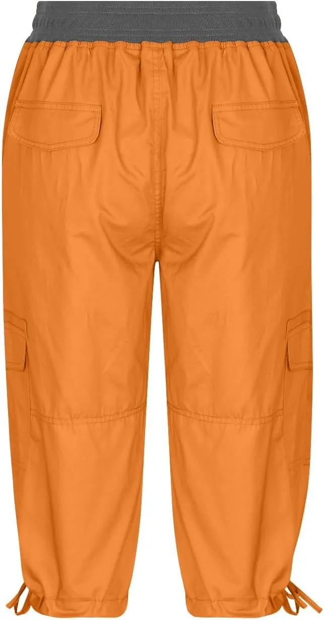 Elastic Waist Cargo Shorts for Women Summer Fashion Casual Travel Cropped Trousers Hiking Relaxed Multi-Pocket Shorts