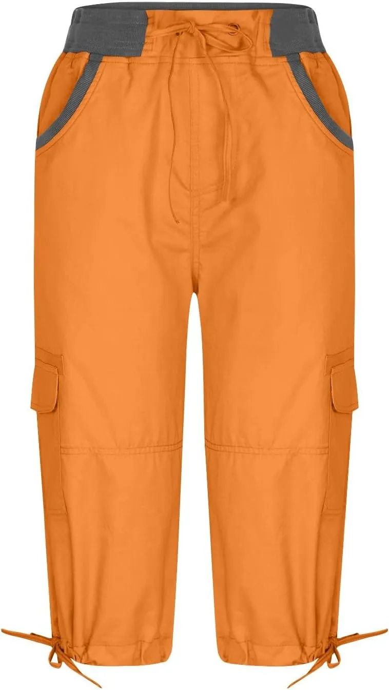 Elastic Waist Cargo Shorts for Women Summer Fashion Casual Travel Cropped Trousers Hiking Relaxed Multi-Pocket Shorts