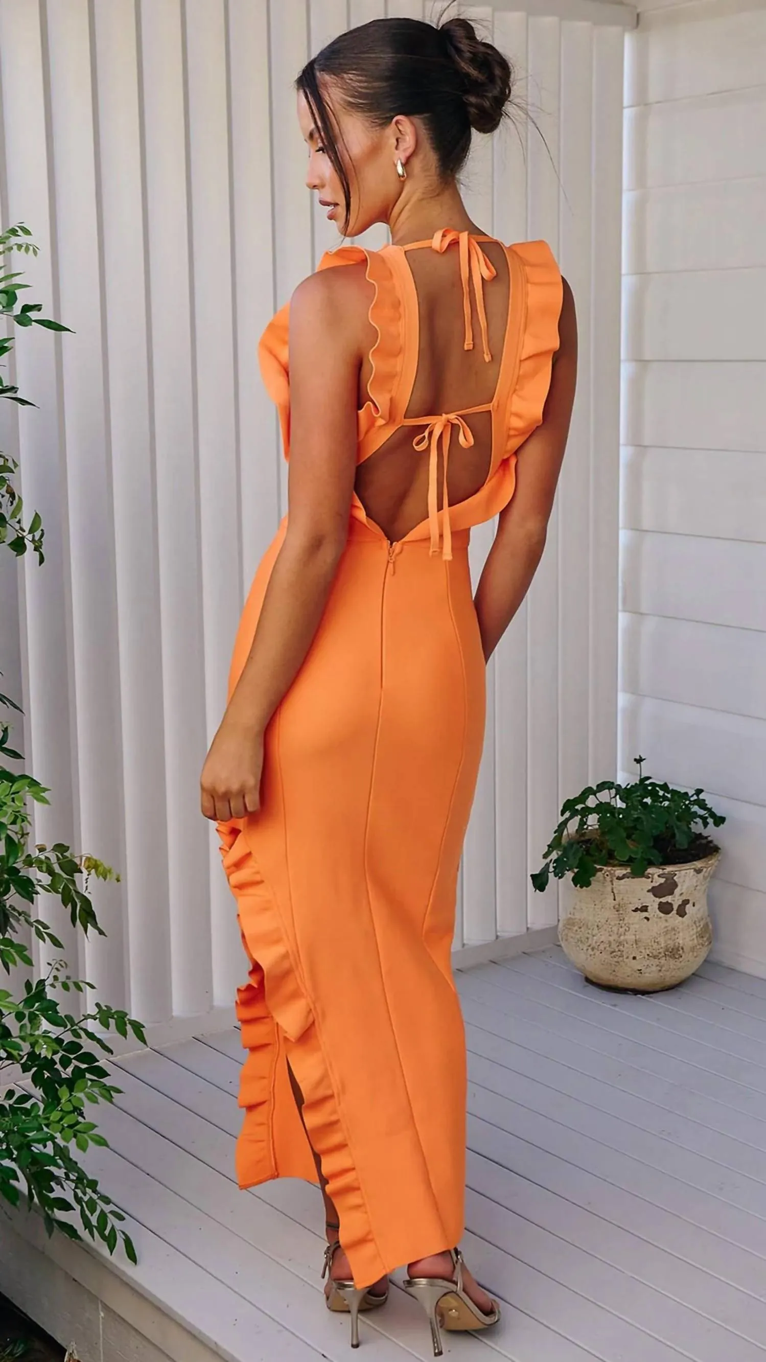 Eminent Midi Dress Dress In Neon Orange