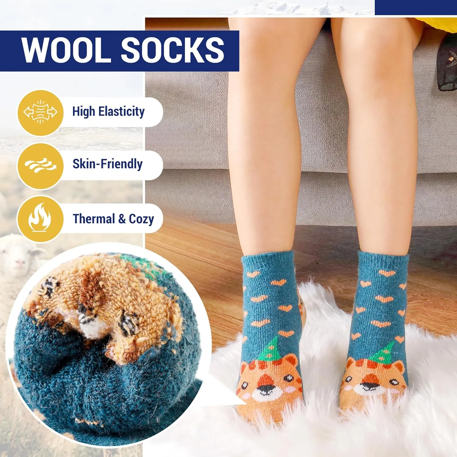 Eocom Kids Wool Socks For Boys Girls Warm Hiking Thermal Winter Cozy Soft Thick Toddlers Crew Boot Socks 6 Pairs