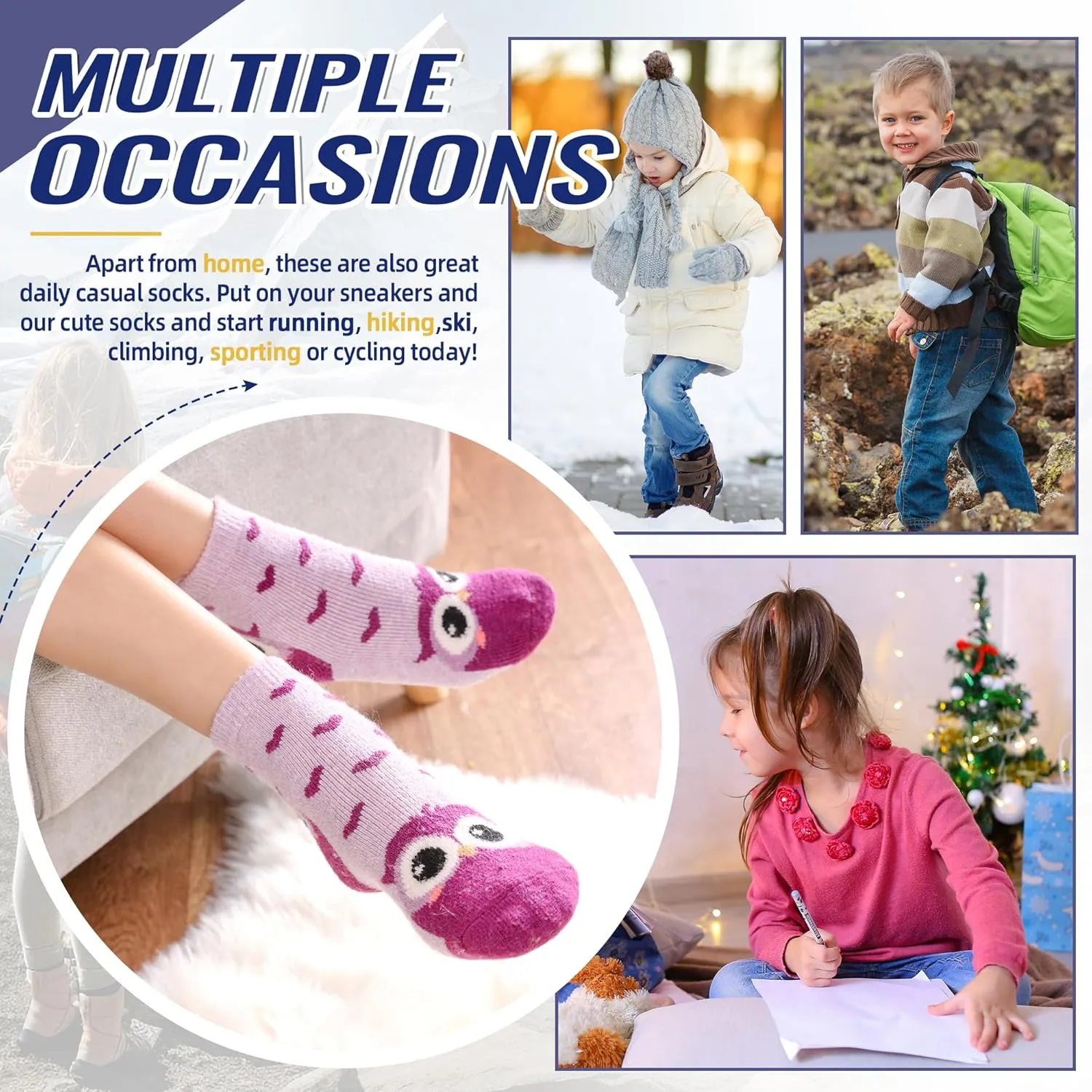 Eocom Kids Wool Socks For Boys Girls Warm Hiking Thermal Winter Cozy Soft Thick Toddlers Crew Boot Socks 6 Pairs