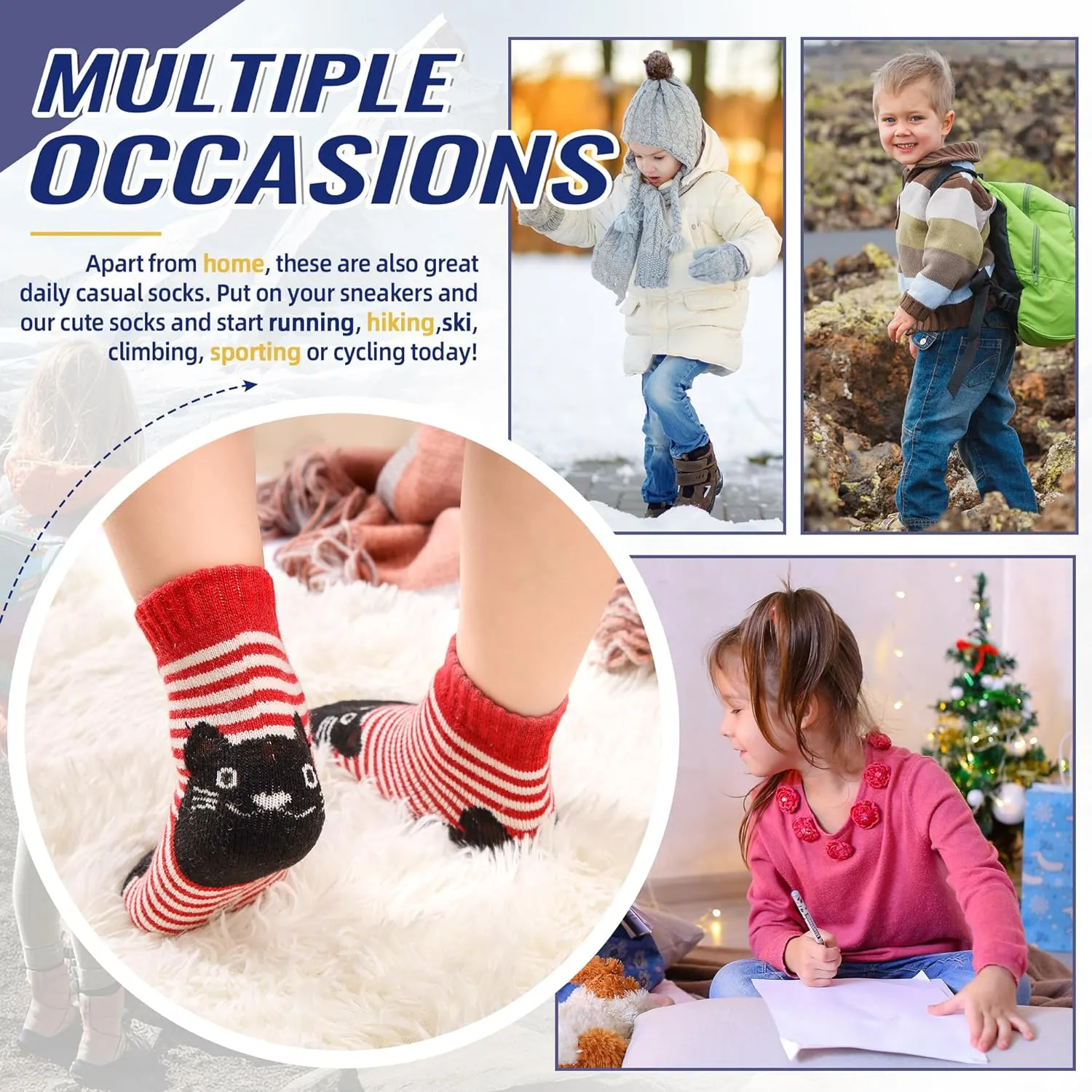 Eocom Kids Wool Socks For Boys Girls Warm Hiking Thermal Winter Cozy Soft Thick Toddlers Crew Boot Socks 6 Pairs