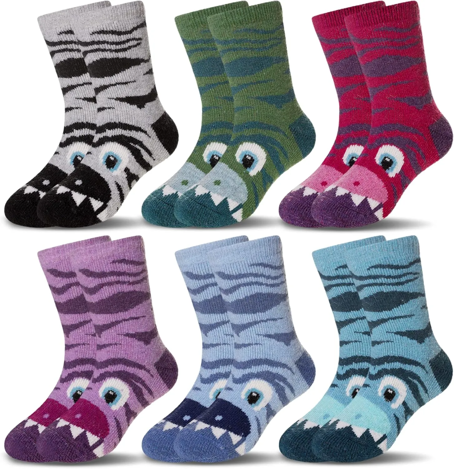 Eocom Kids Wool Socks For Boys Girls Warm Hiking Thermal Winter Cozy Soft Thick Toddlers Crew Boot Socks 6 Pairs