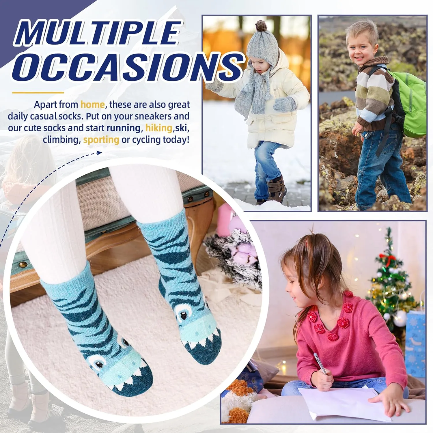 Eocom Kids Wool Socks For Boys Girls Warm Hiking Thermal Winter Cozy Soft Thick Toddlers Crew Boot Socks 6 Pairs