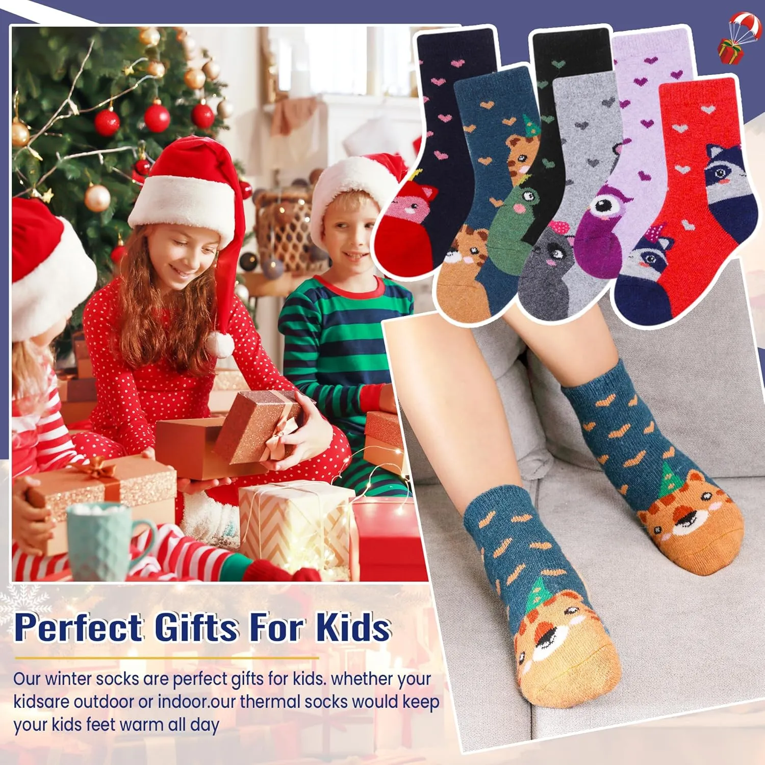 Eocom Kids Wool Socks For Boys Girls Warm Hiking Thermal Winter Cozy Soft Thick Toddlers Crew Boot Socks 6 Pairs