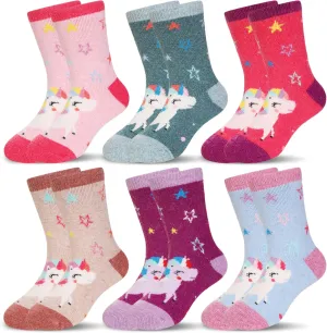 Eocom Kids Wool Socks Winter Warm Wool Hiking Thermal Thick Boot Cozy Crew Socks for Toddlers Boys Girls 6 Pairs