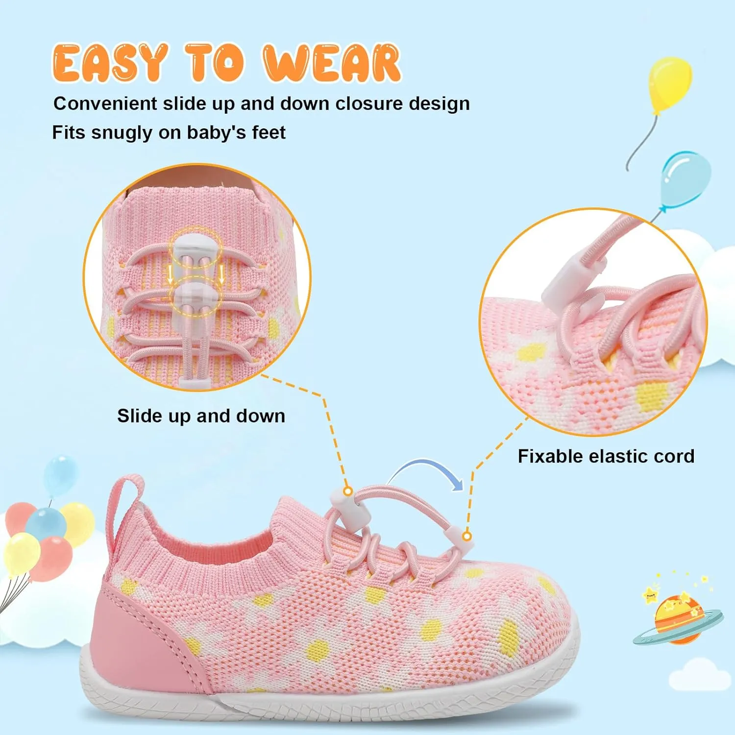 FEETCITY Baby Shoes Boys Girls First Walking Shoes Infant Sneakers Crib Shoes Breathable Lightweight Slip On Shoes