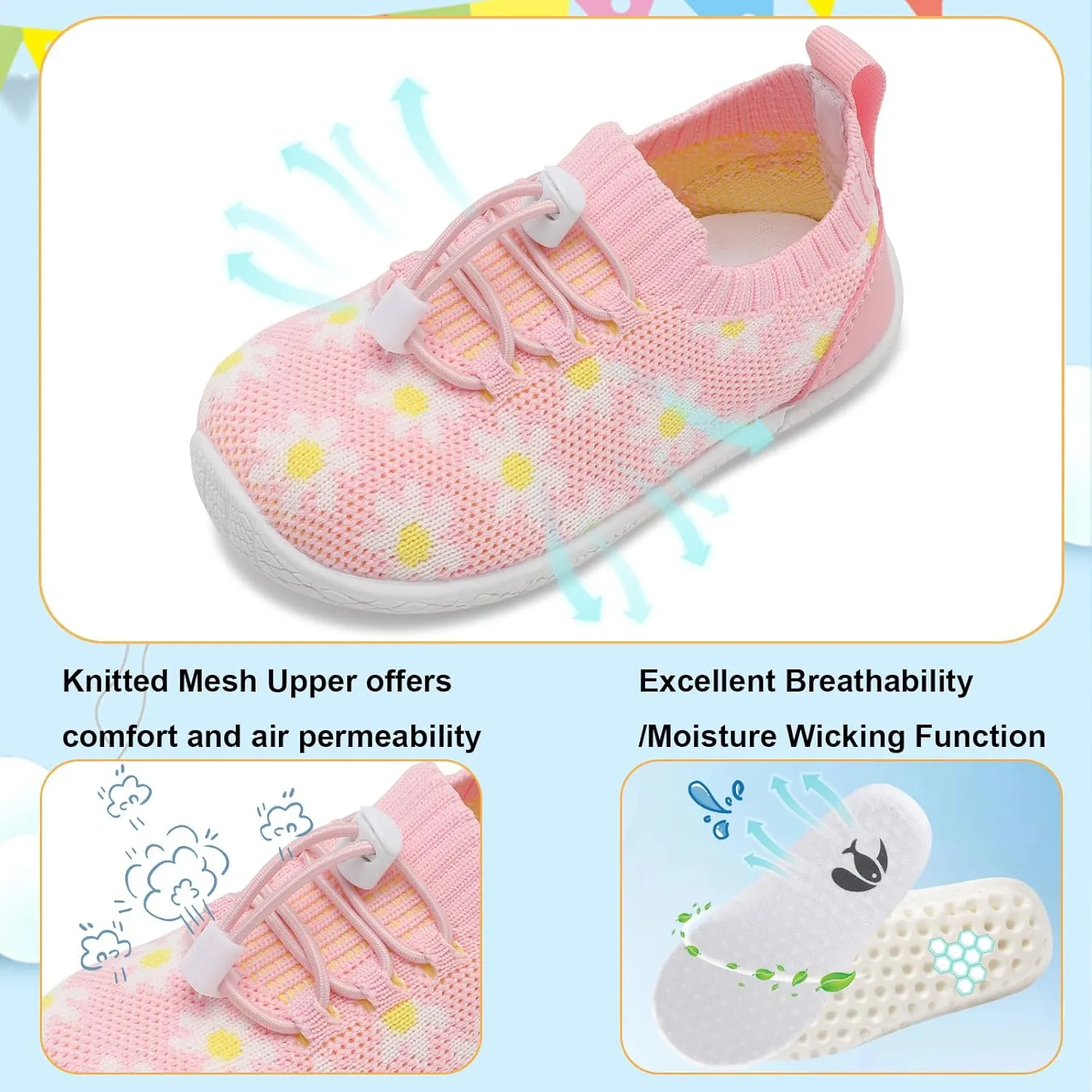 FEETCITY Baby Shoes Boys Girls First Walking Shoes Infant Sneakers Crib Shoes Breathable Lightweight Slip On Shoes