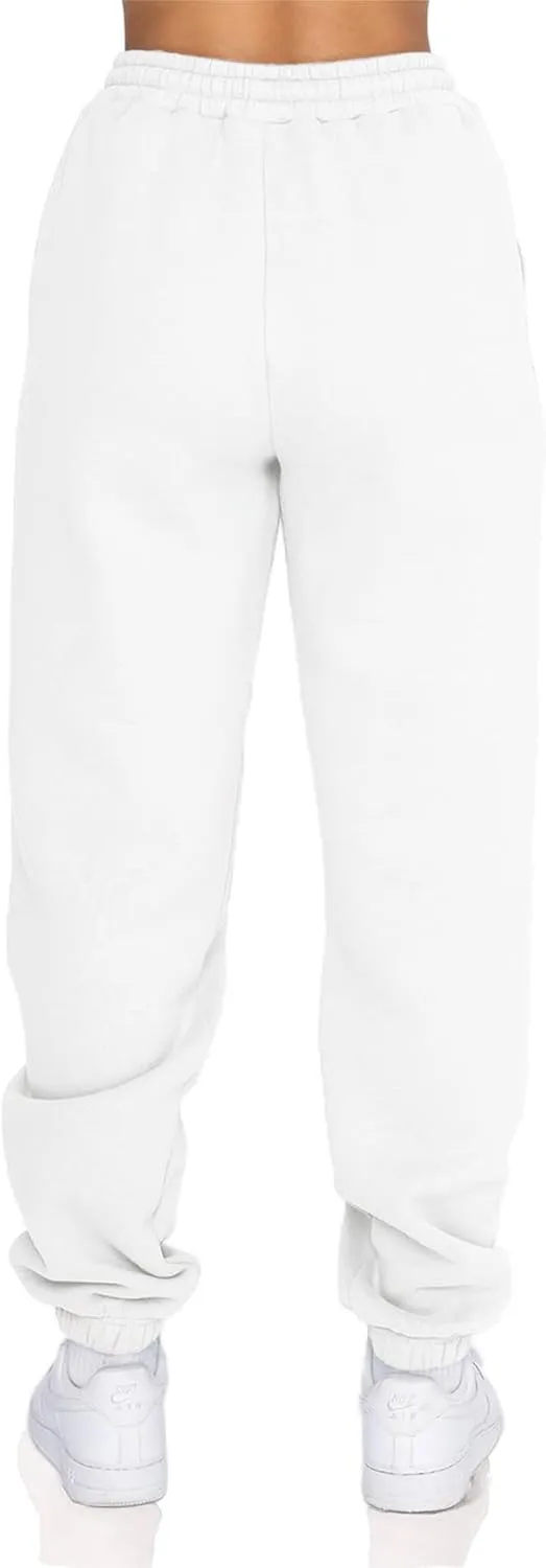 Fleece Lined Womens Sweatpants - High Waisted Joggers for Women, Cotton Drawstring Baggy Sweats Women Pants