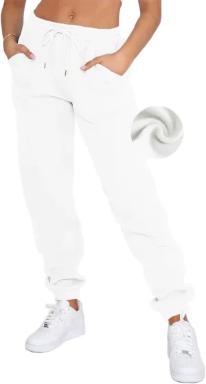 Fleece Lined Womens Sweatpants - High Waisted Joggers for Women, Cotton Drawstring Baggy Sweats Women Pants