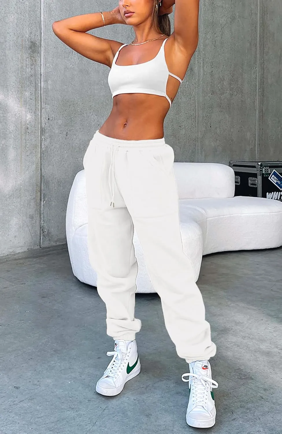 Fleece Lined Womens Sweatpants - High Waisted Joggers for Women, Cotton Drawstring Baggy Sweats Women Pants