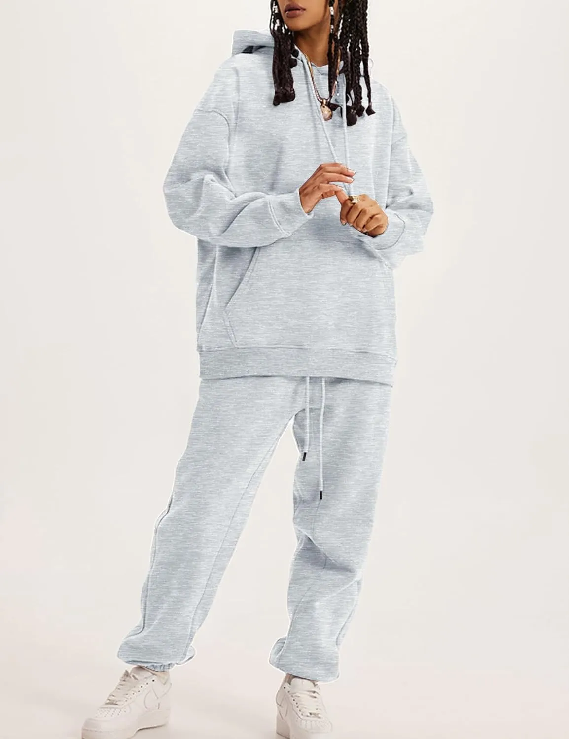 Flygo Womens Fleece 2 Piece Outfits Lounge Hoodie Sweatsuits Sets Oversized Sweatshirt Baggy Sweatpants Set W/Pockets