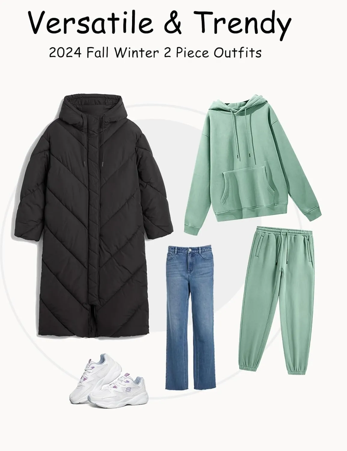 Flygo Womens Fleece 2 Piece Outfits Lounge Hoodie Sweatsuits Sets Oversized Sweatshirt Baggy Sweatpants Set W/Pockets