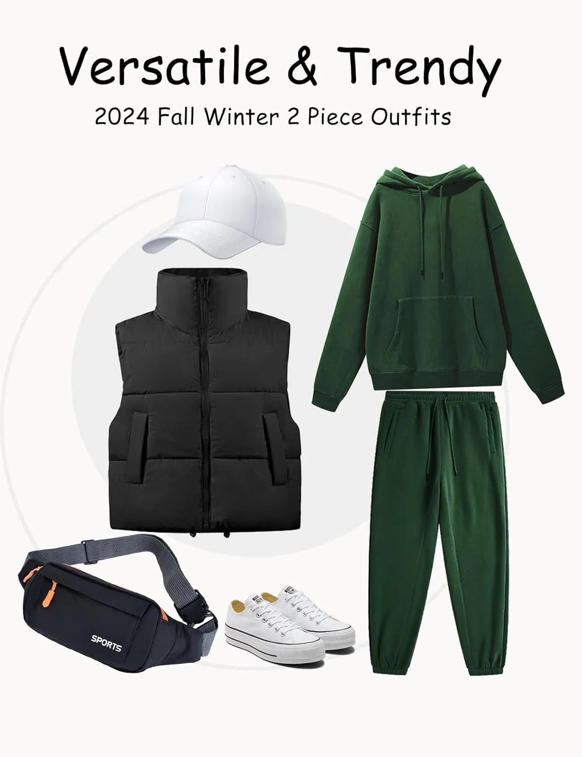Flygo Womens Fleece 2 Piece Outfits Lounge Hoodie Sweatsuits Sets Oversized Sweatshirt Baggy Sweatpants Set W/Pockets
