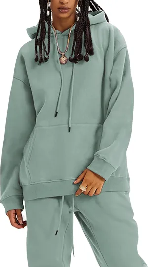 Flygo Womens Fleece 2 Piece Outfits Lounge Hoodie Sweatsuits Sets Oversized Sweatshirt Baggy Sweatpants Set W/Pockets