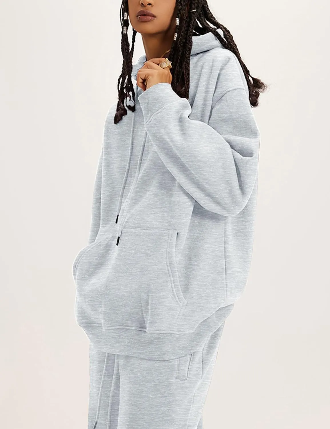 Flygo Womens Fleece 2 Piece Outfits Lounge Hoodie Sweatsuits Sets Oversized Sweatshirt Baggy Sweatpants Set W/Pockets