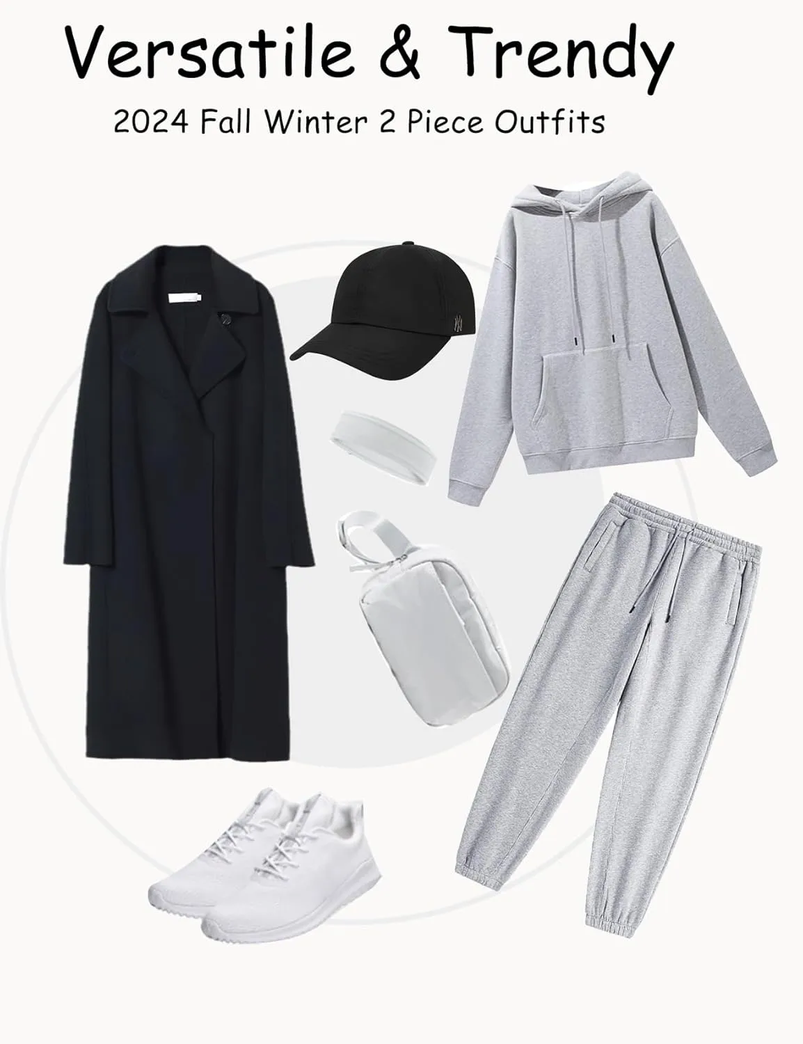 Flygo Womens Fleece 2 Piece Outfits Lounge Hoodie Sweatsuits Sets Oversized Sweatshirt Baggy Sweatpants Set W/Pockets