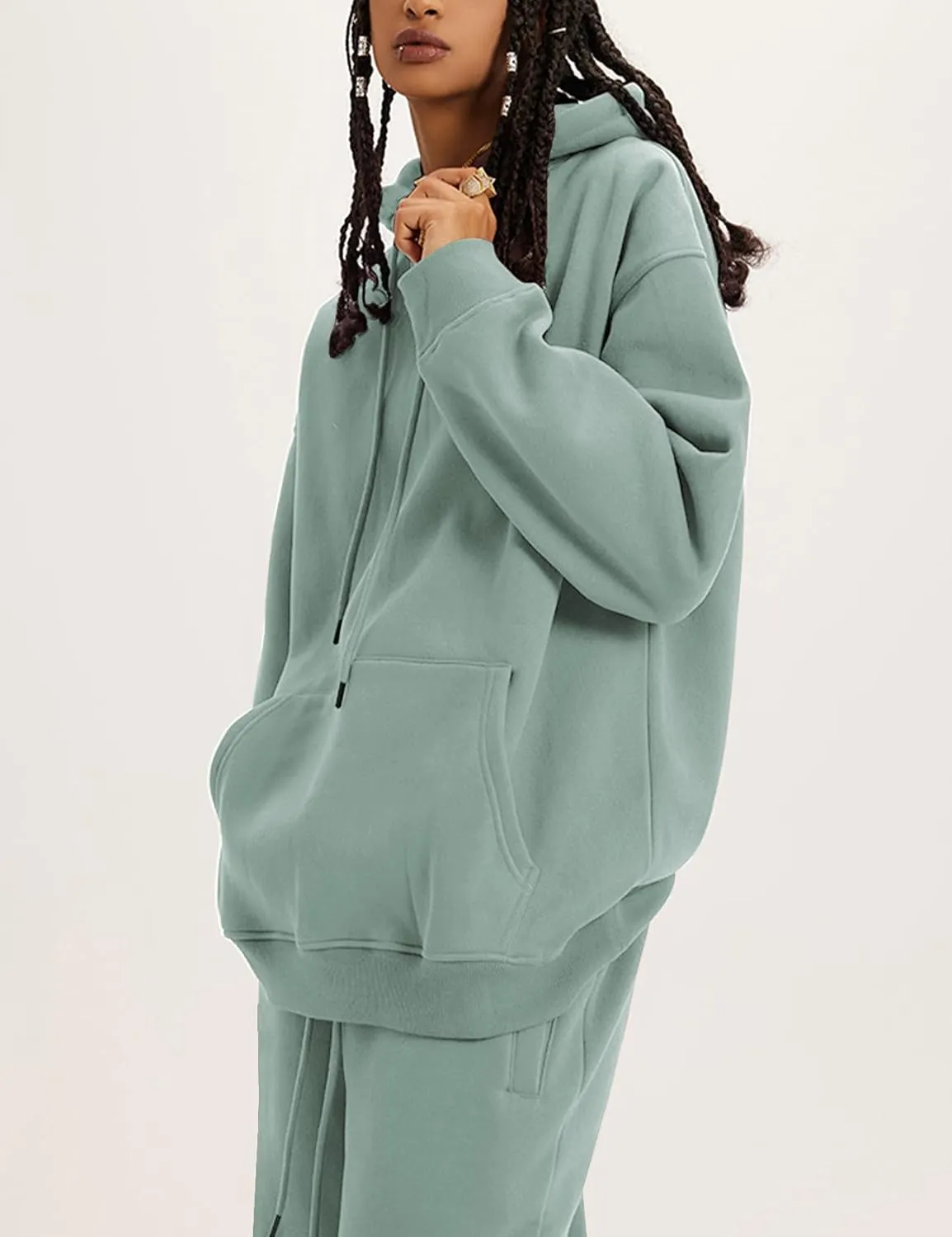 Flygo Womens Fleece 2 Piece Outfits Lounge Hoodie Sweatsuits Sets Oversized Sweatshirt Baggy Sweatpants Set W/Pockets