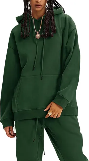 Flygo Womens Fleece 2 Piece Outfits Lounge Hoodie Sweatsuits Sets Oversized Sweatshirt Baggy Sweatpants Set W/Pockets