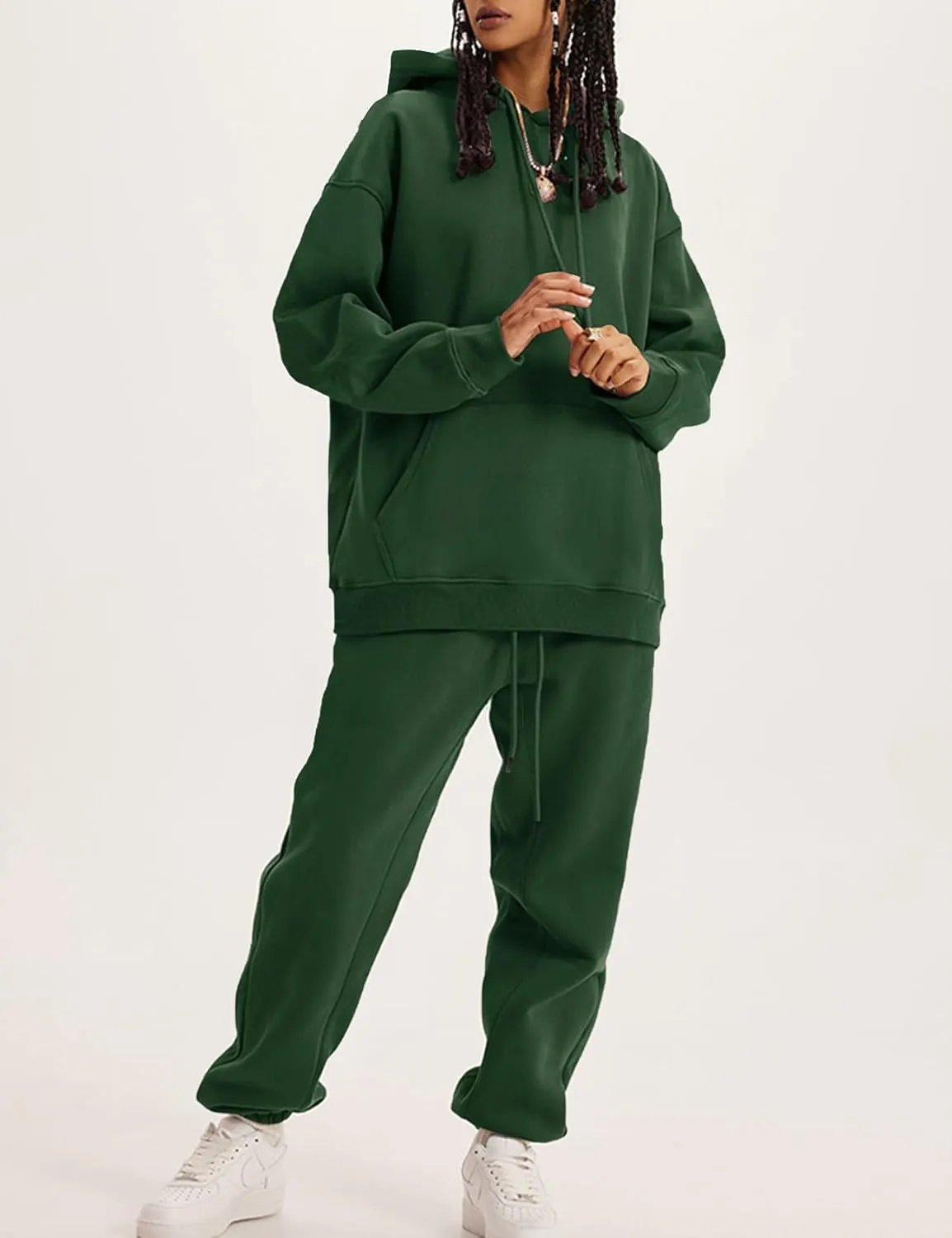 Flygo Womens Fleece 2 Piece Outfits Lounge Hoodie Sweatsuits Sets Oversized Sweatshirt Baggy Sweatpants Set W/Pockets