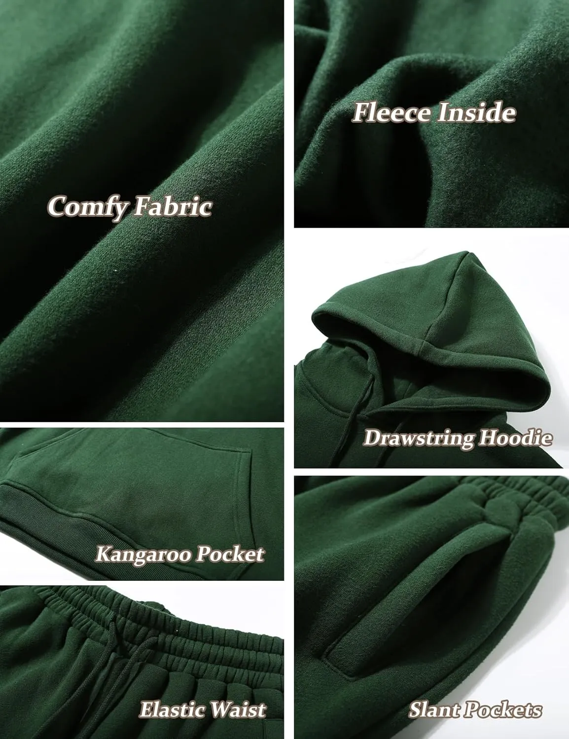 Flygo Womens Fleece 2 Piece Outfits Lounge Hoodie Sweatsuits Sets Oversized Sweatshirt Baggy Sweatpants Set W/Pockets