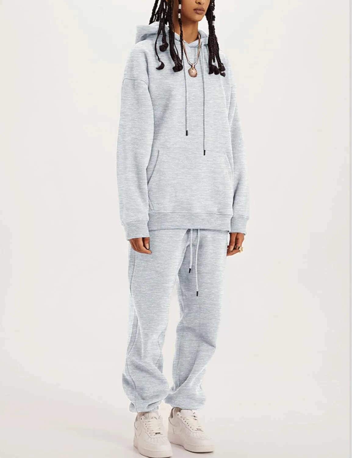 Flygo Womens Fleece 2 Piece Outfits Lounge Hoodie Sweatsuits Sets Oversized Sweatshirt Baggy Sweatpants Set W/Pockets
