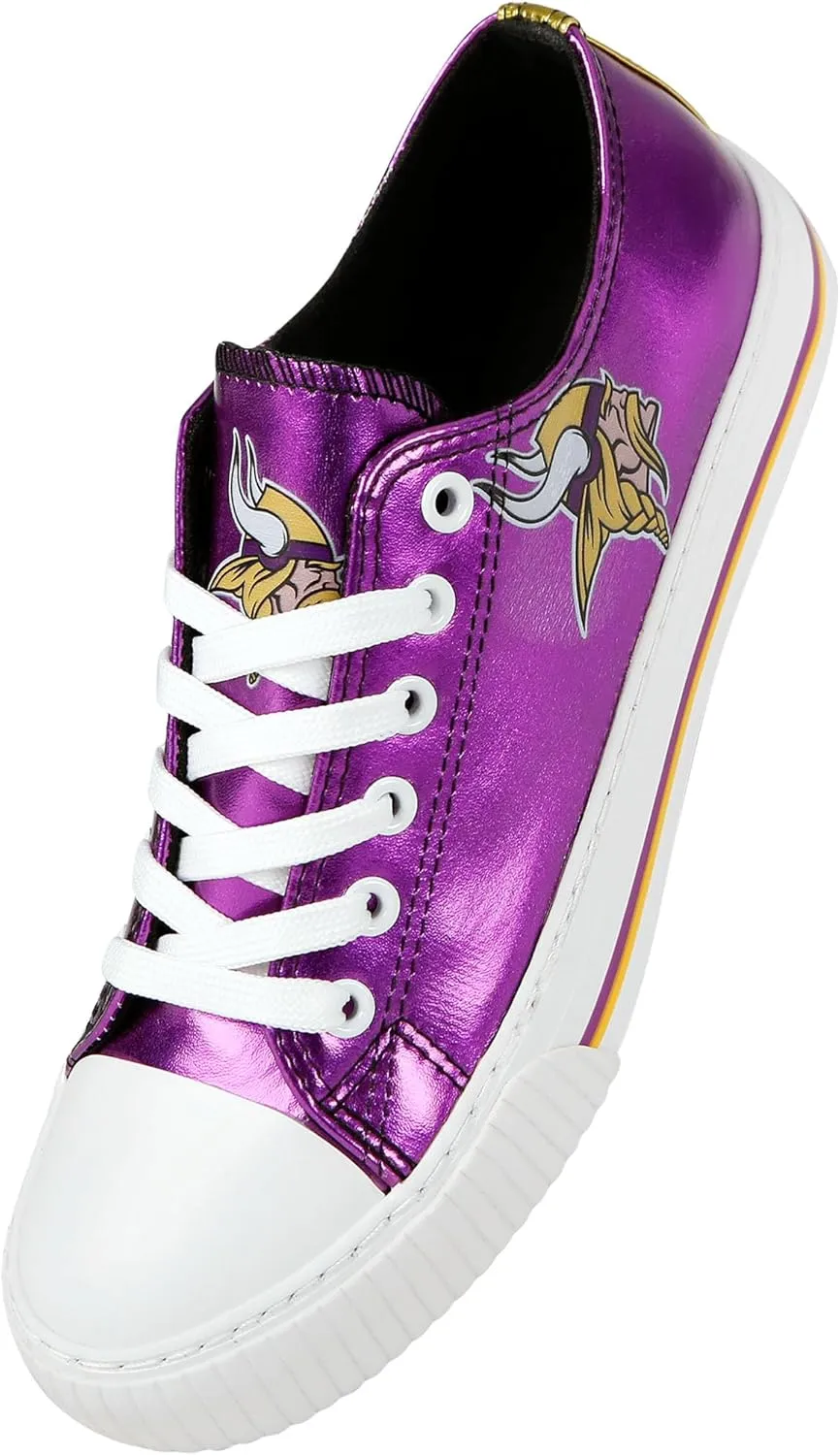 FOCO Women's NFL Team Logo Metallic Ladies Fashion Low Top Canvas Sneakers Shoes